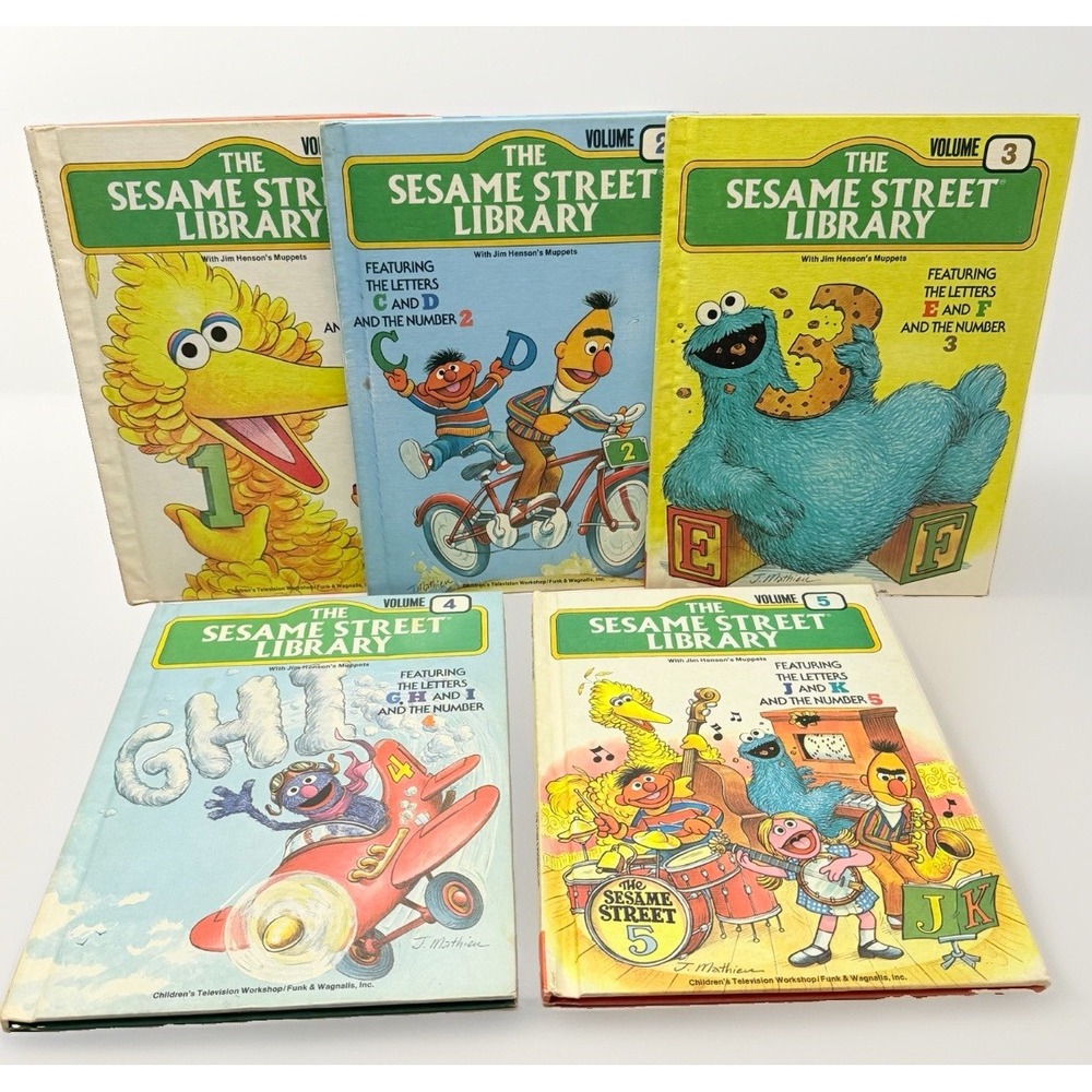 VTG Sesame Street Library Book Set Vol 1–5 CTW Funk Wagnalls Kids Room Nursery